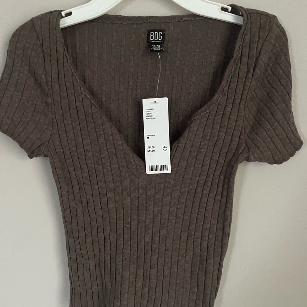 BDG Brown Fitted Ribbed Bodysuit Short Sleeve
